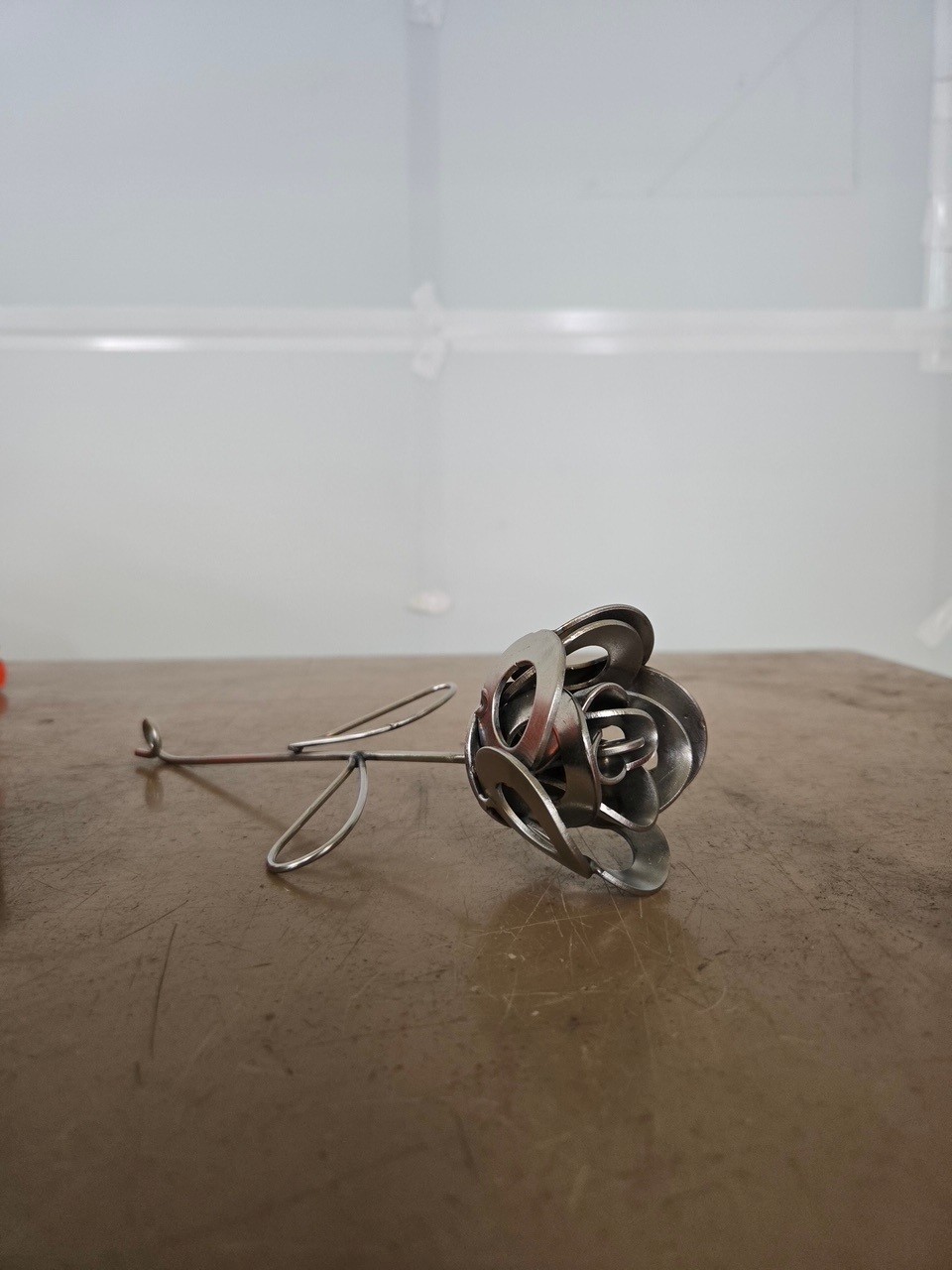 Hand-welded ornamental metal rose sculpture