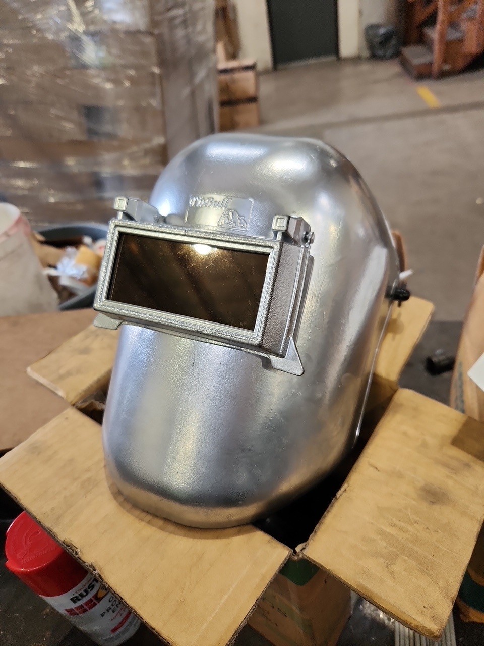 Classic welding helmet in the shop